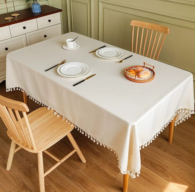 Bluejw Cotton Tablecloth Waterproof Wear-Resistant New Chinese Tassel Plain Color Simple Tablecloth - Image 1